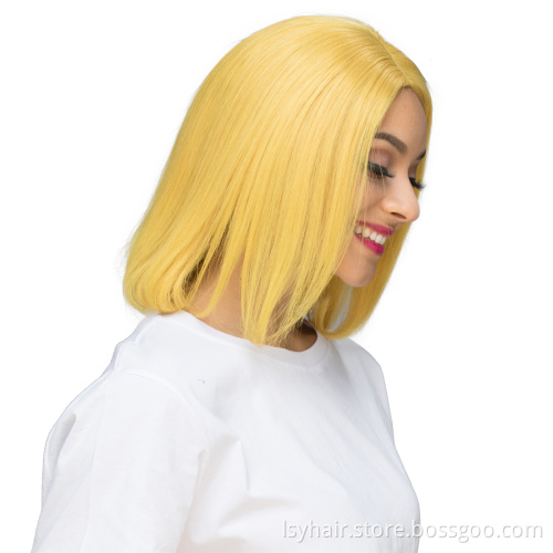 Lsy Hair Ginger Royal Yellow Color Human Hair Bob Wigs, Glueless Straight Short Lace Front Virgin Human Hair Wigs For Sale
